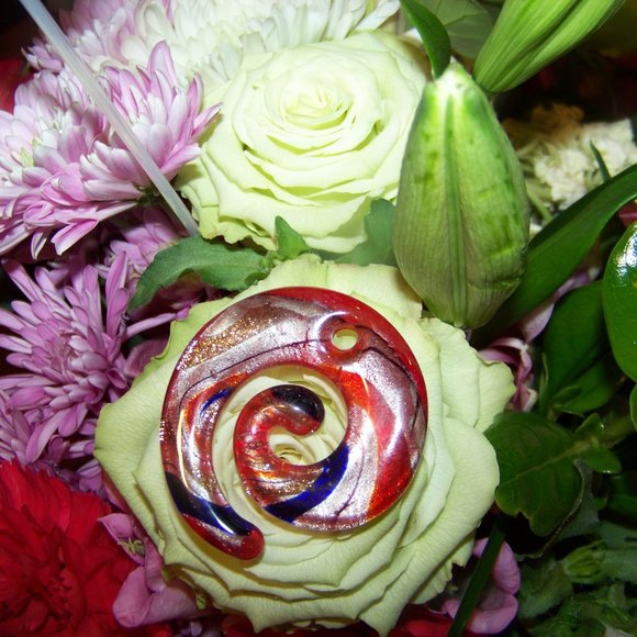 Murano Glass Swirl Blue Red Gold Pendant Italy - Picture 1 of 3